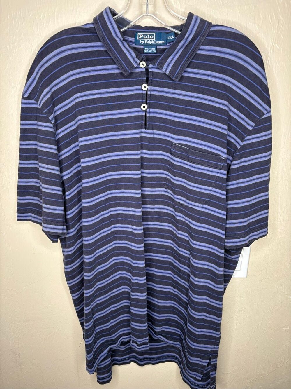 Polo Ralph Lauren Men's Blue Striped Pocket Polo Shirt 100% Cotton XXL-136